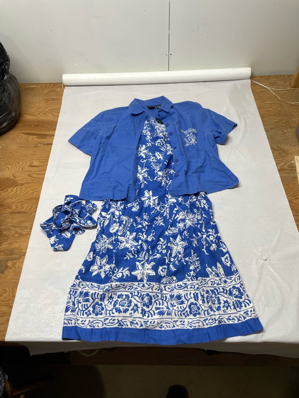 Erika Blue and White Floral Maxi Dress with Matching Jacket